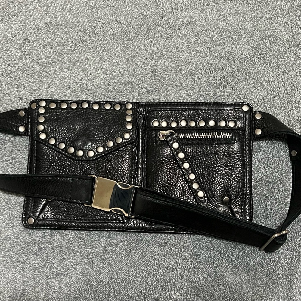 Black Studded Leather Belt Bag